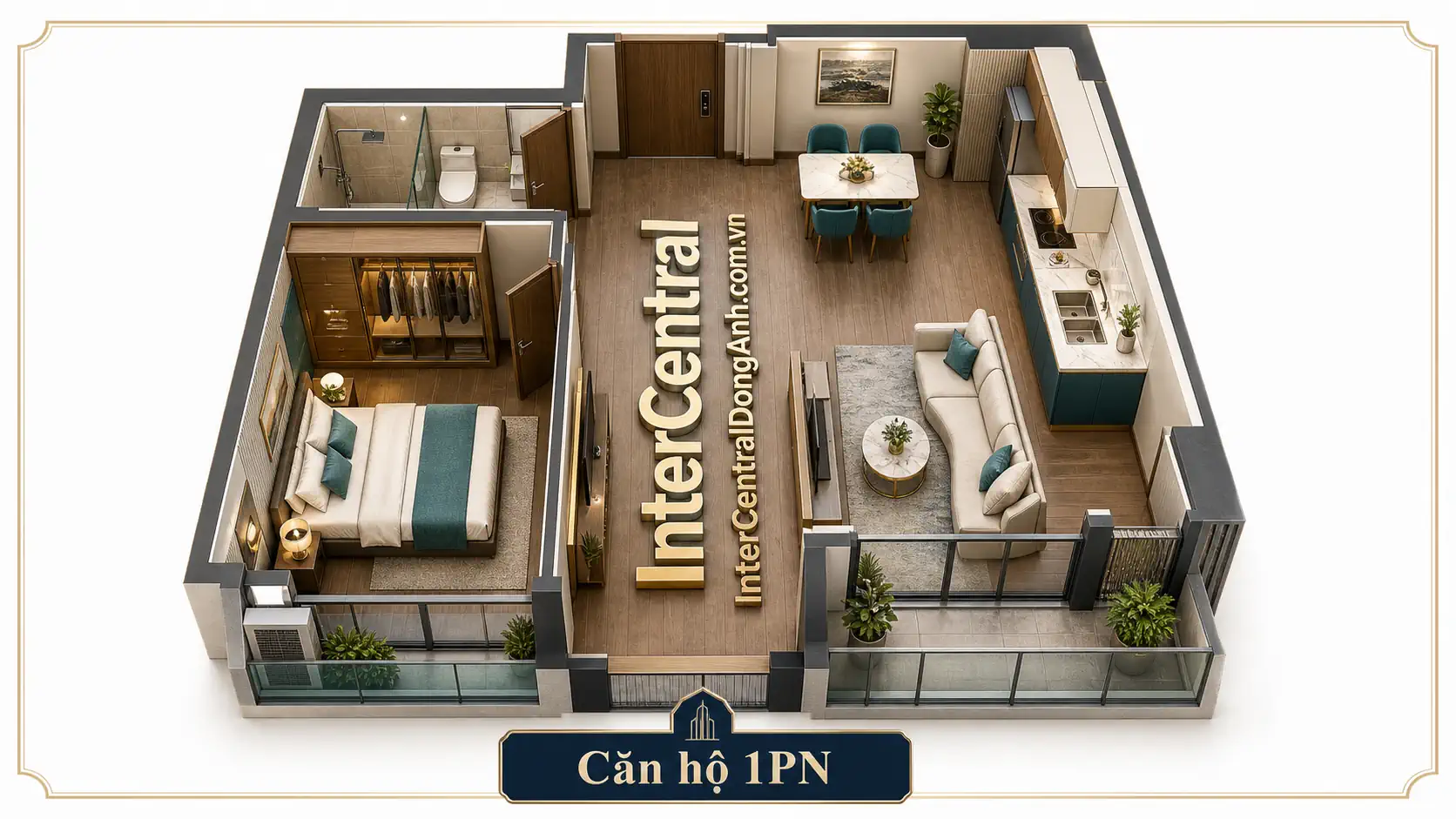 Thiết kế căn hộ 1PN Aquavia InterCentral Đông Anh