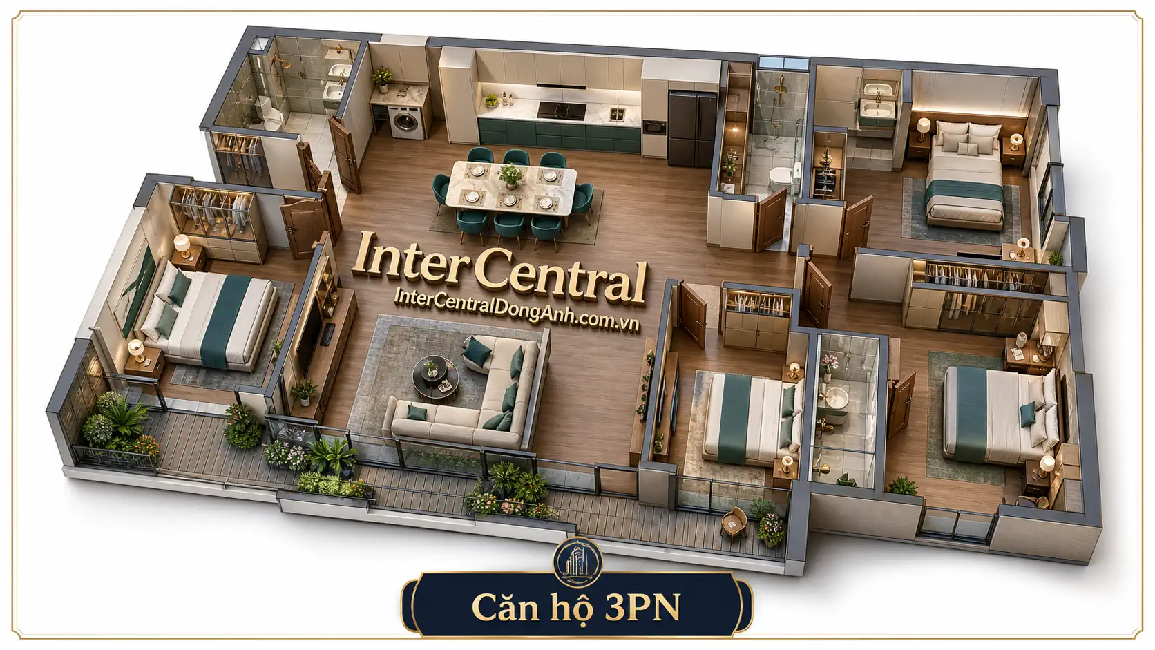 Thiết kế căn hộ 3PN Aquavia InterCentral Đông Anh