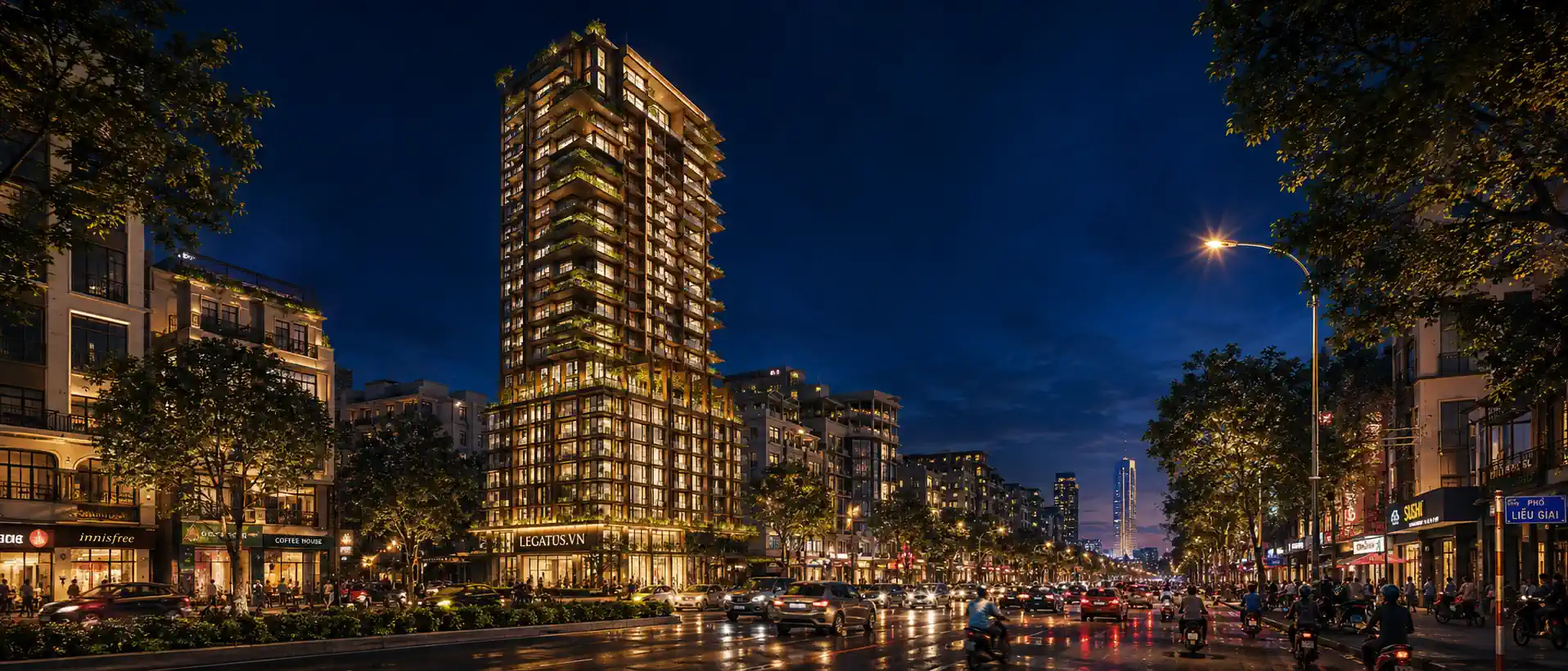 Phối cảnh chung cư The Legatus - 22 Liễu Giai vào ban đêm