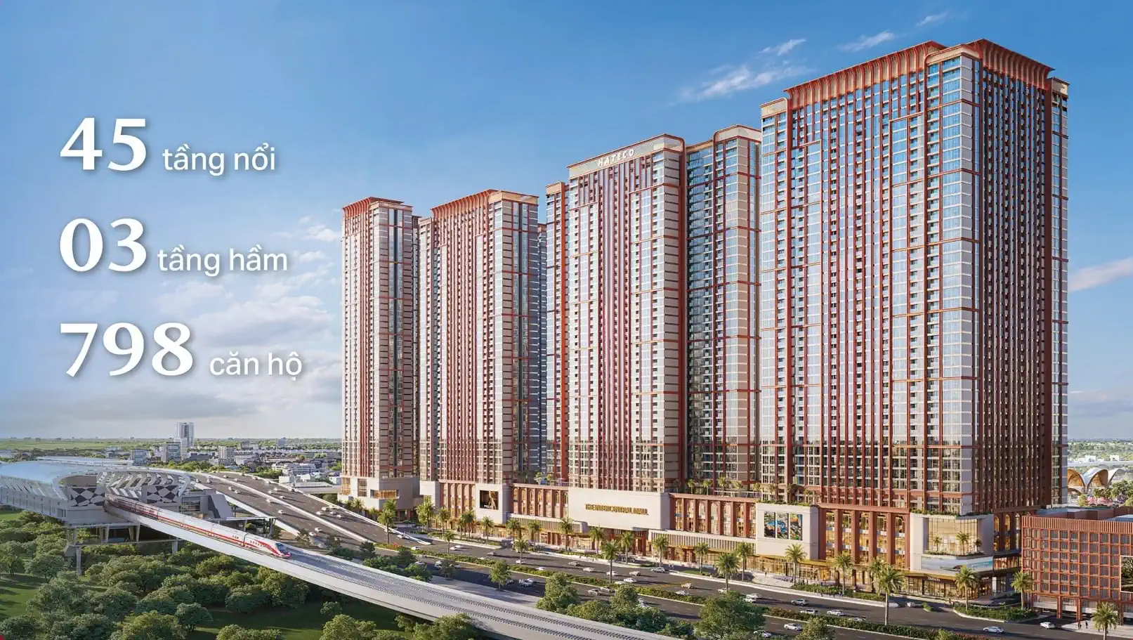 Phối cảnh chung cư The Bank - InterCentral Đông Anh nhìn từ đường Hoàng Sa