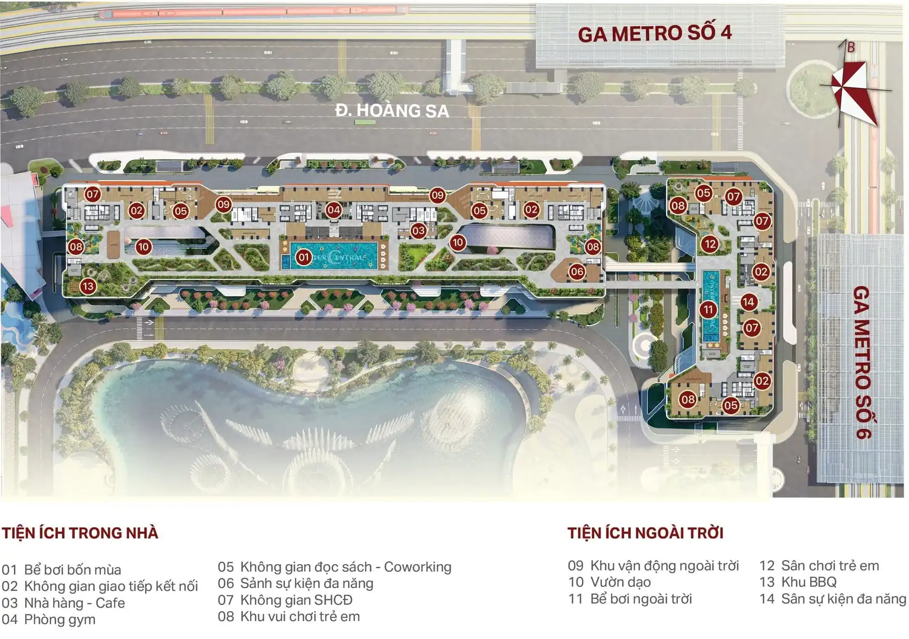 Mặt bằng tiện ích chung cư The Bank - InterCentral Đông Anh